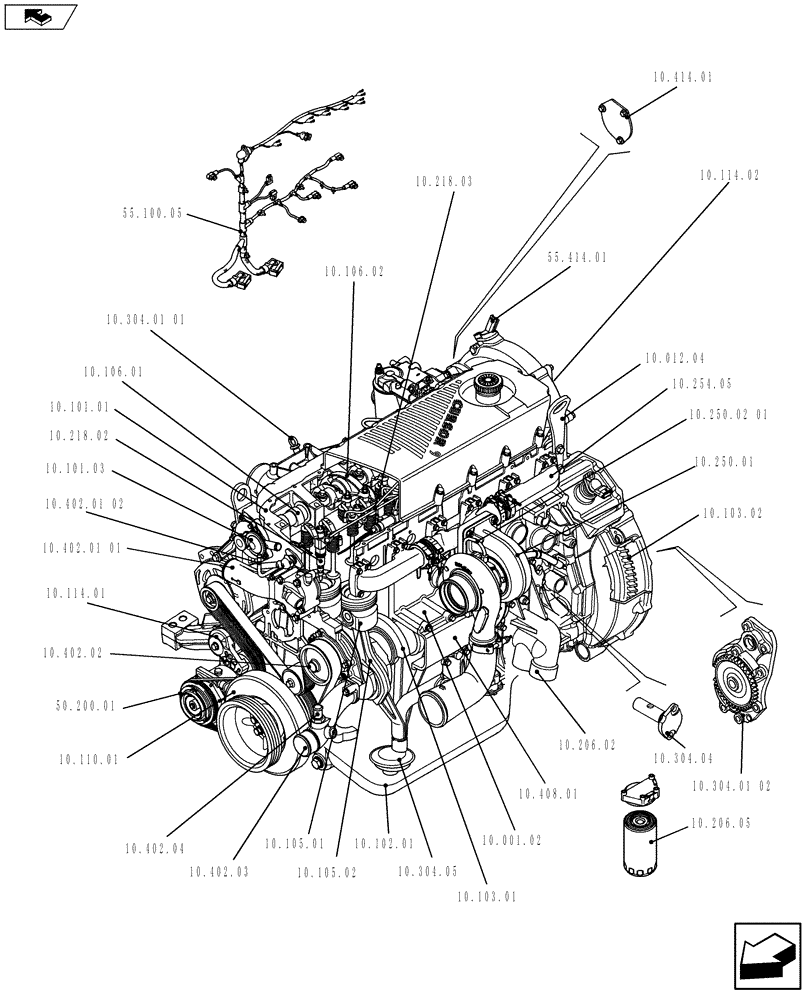 Схема запчастей Case IH F2CFZ613A E016 - (10.000.01[01]) - ENGINE (5801468683) (10) - ENGINE