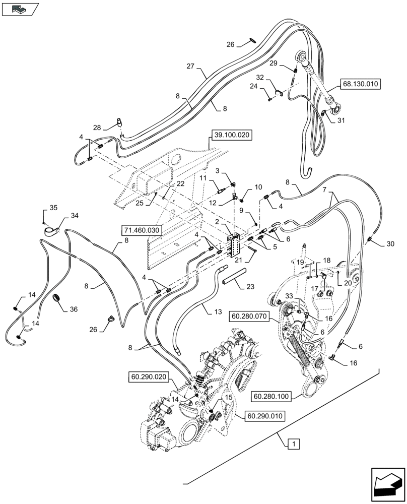 Схема запчастей Case IH LB424S - (71.460.060) - CENTRAL GREASING, LH (71) - LUBRICATION SYSTEM