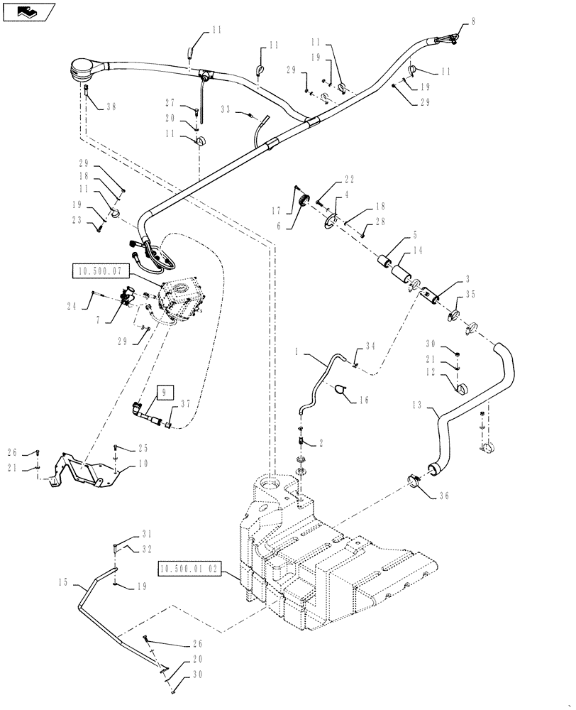 Схема запчастей Case IH STEIGER 550 - (10.500.02[01]) - SCR TANK AND PLUMBING - WHEELED (10) - ENGINE