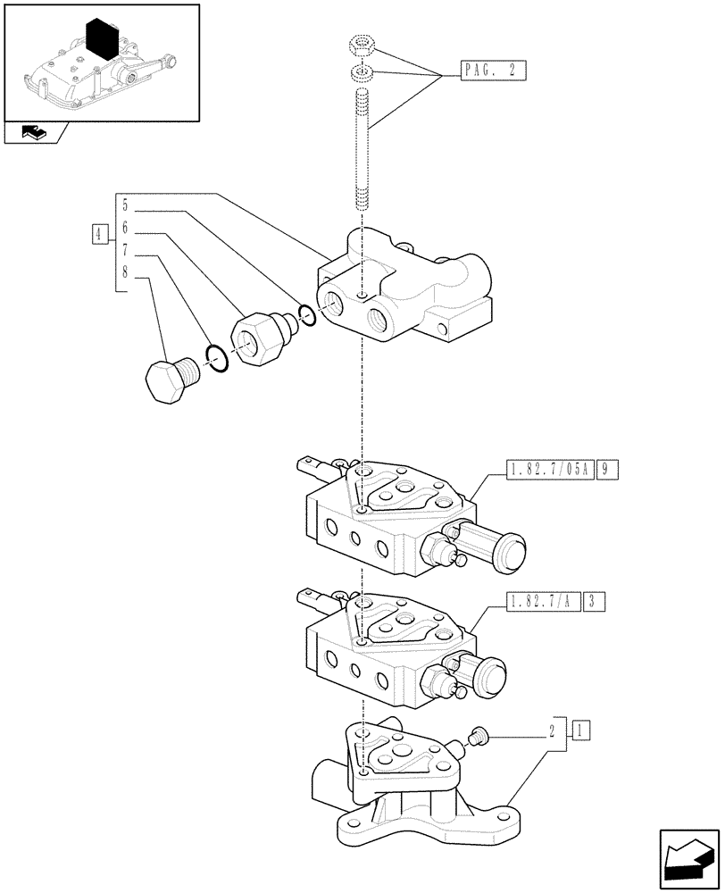 Схема запчастей Case IH FARMALL 85C - (1.82.7/05[01]) - 2 REAR REMOTES FOR MDC - REMOTE VALVES (VAR.330108) (07) - HYDRAULIC SYSTEM