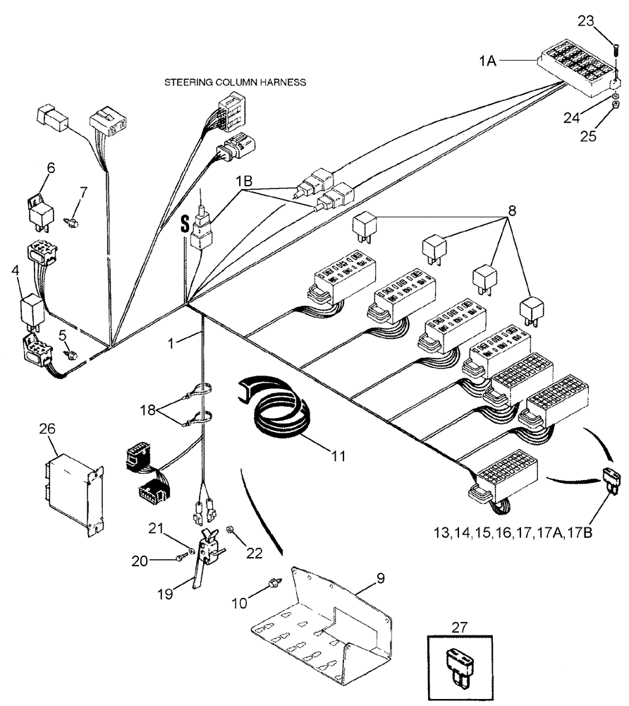 Схема запчастей Case IH 420 TIER 3 - (04-08) - HARNESS, CAB - PEDESTAL, RELAY AND FUSE BLOCK (06) - ELECTRICAL SYSTEMS