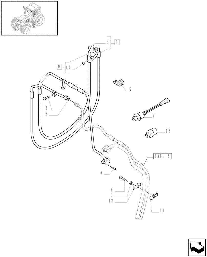 Схема запчастей Case IH MXU125 - (1.94.3/01[06]) - (VAR.435-437/1-608-612) AIR CONDITIONING SYSTEM PIPES - D5332 (10) - OPERATORS PLATFORM/CAB