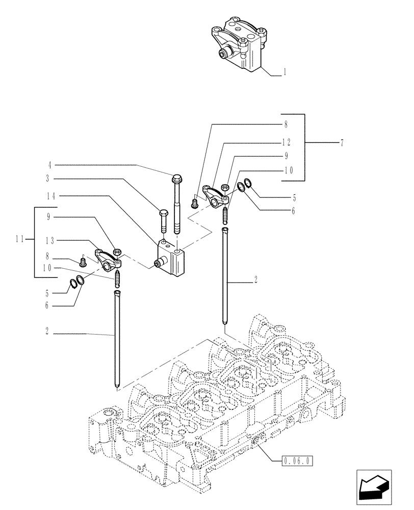 Схема запчастей Case IH P110 - (0.06.6[01]) - ROCKER SHAFT (02) - ENGINE