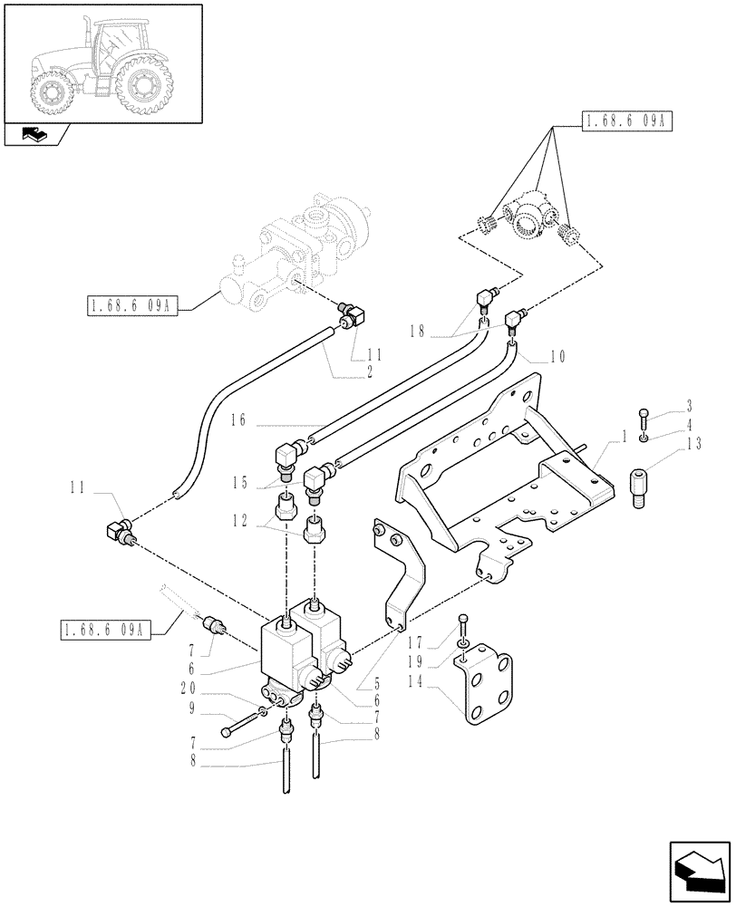 Схема запчастей Case IH PUMA 155 - (1.68.6[08A]) - PNEUMATIC TRAILER BRAKE - CONTROL VALVE AND RELEVANT PARTS - D6753 (VAR.332727-332737-332739) (05) - REAR AXLE