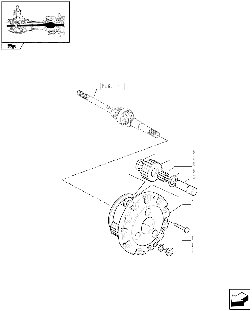 Схема запчастей Case IH FARMALL 65C - (1.40.3/10[02]) - FRONT AXLE WITH LIMITED SLIP DIFF., WITH FRONT BRAKE (40 KM/H) - DIFFER. GEARS AND SHAFT (VAR.331324) (04) - FRONT AXLE & STEERING