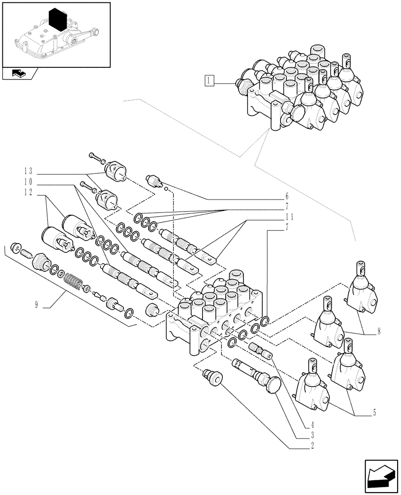 Схема запчастей Case IH FARMALL 90 - (1.82.7/03A) - 4 CONTROL VALVES (1 S/D W/KICK OUT W/FLOAT W/ FLOW CONTROL + 1 D W/KICK OUT W/FLOAT + 2 D) (07) - HYDRAULIC SYSTEM