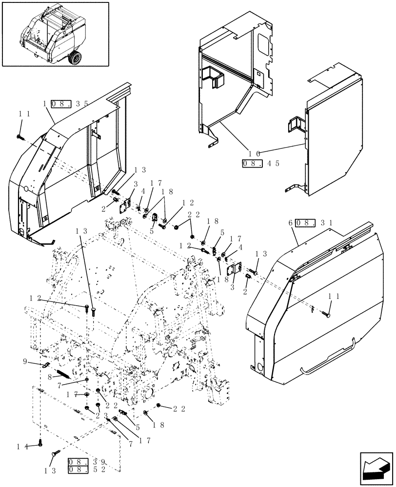 Схема запчастей Case IH RBX452 - (08.09) - SHIELDS, NORTH AMERICA (08) - SHEET METAL/DECALS