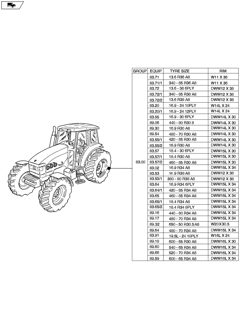 Схема запчастей Case IH FARMALL 85U - (SEC. 11[02]) - WHEELS / TRACKS - REAR (00) - GENERAL