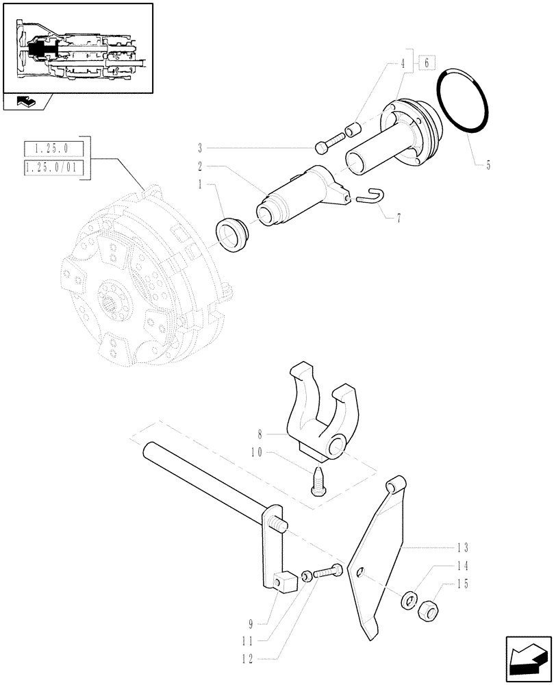 Схема запчастей Case IH FARMALL 105V - (1.26.2[01]) - CLUTCH CONTROLS, CLUTCH FORK (03) - TRANSMISSION