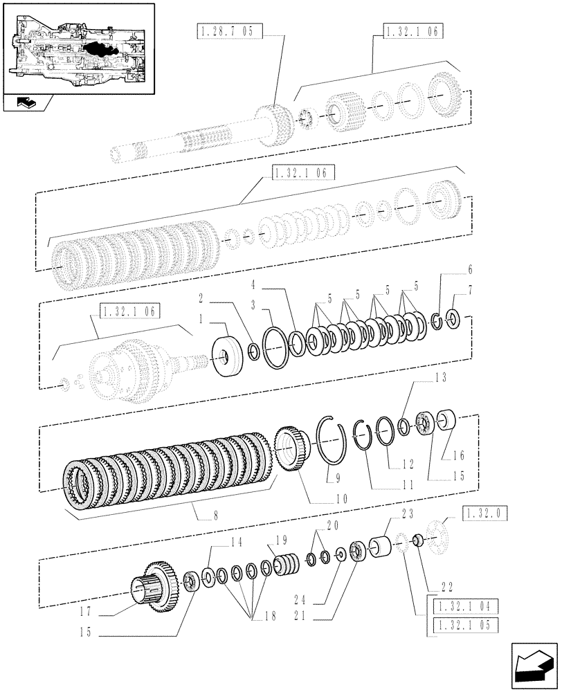 Схема запчастей Case IH PUMA 180 - (1.32.1[07]) - CENTRAL REDUCTION GEARS - FAST/SLOW RANGE CLUTCH (03) - TRANSMISSION