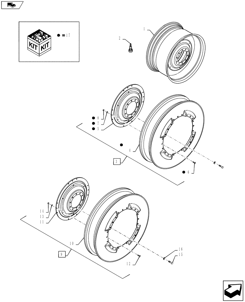 Схема запчастей Case IH MAGNUM 210 - (44.520.01) - SOLID STEEL REAR WHEELS (44) - WHEELS