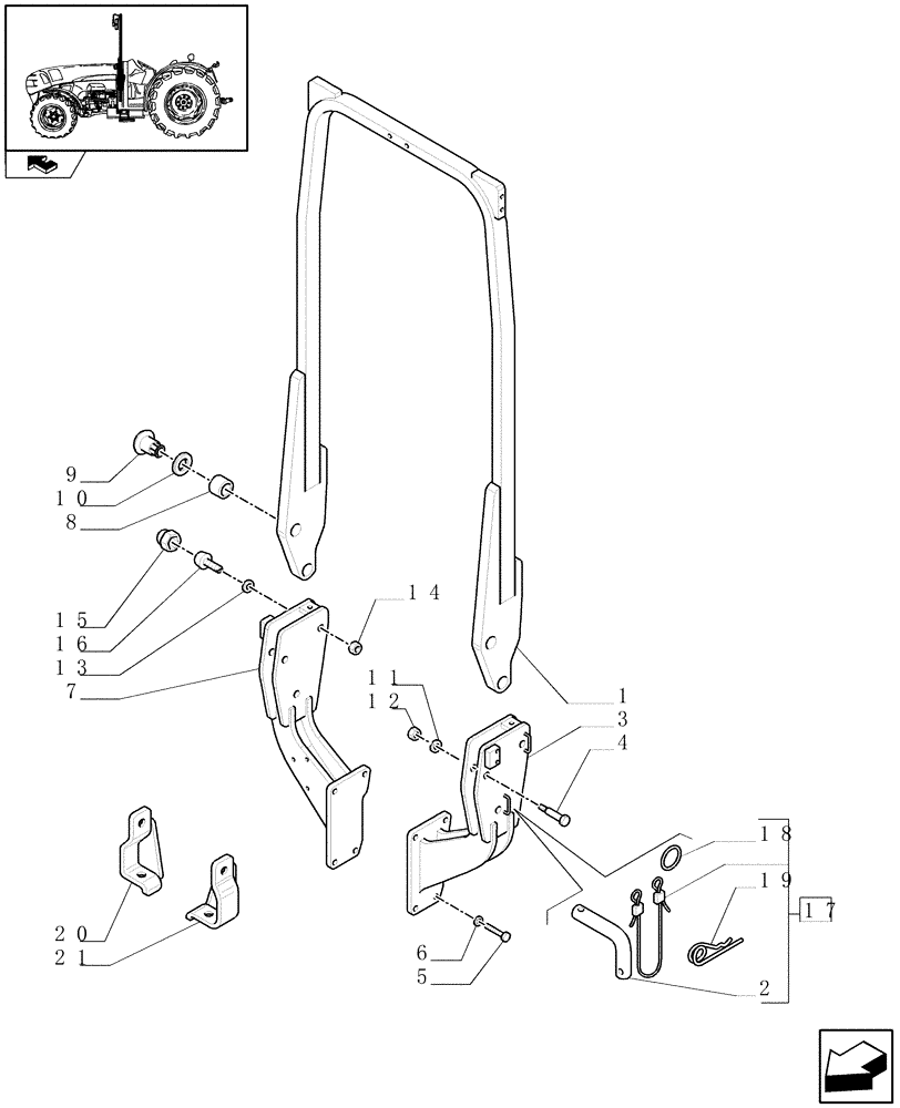 Схема запчастей Case IH FARMALL 85N - (1.92.89/02) - MID-MOUNTED SEMI-FOLDABLE ROPS (VAR.332876-333876 / 743537) (10) - OPERATORS PLATFORM/CAB