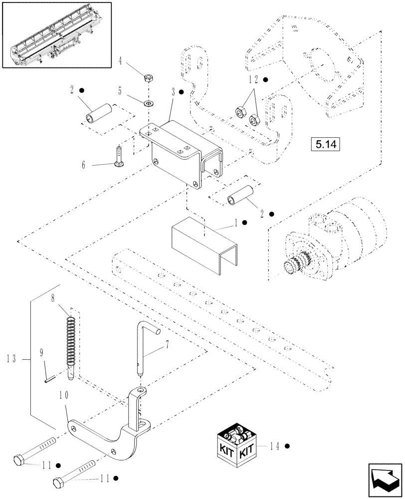 Схема запчастей Case IH DHX211 - (5.10[2]) - REEL MOUNT, LH & RH DOUBLE DRIVE AND REEL LOCK, FROM PIN K01 2002 (13) - REEL