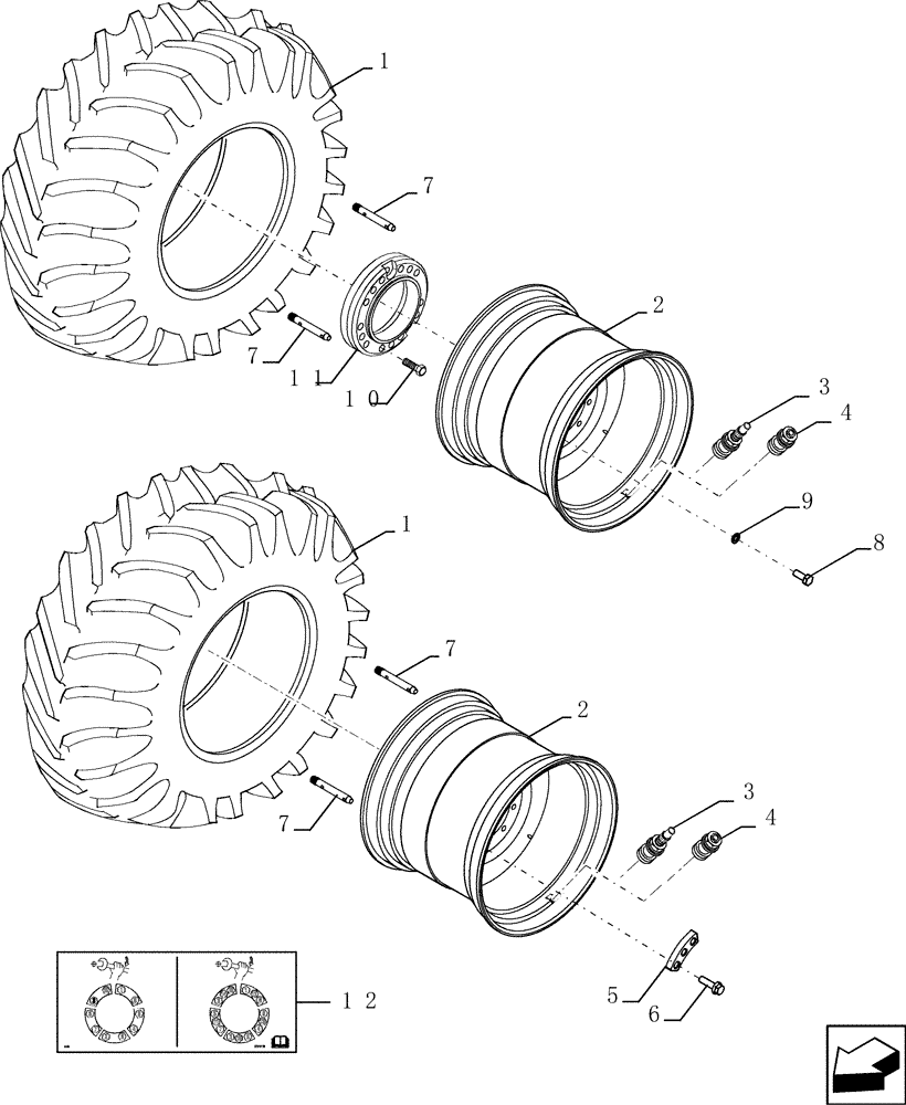 Схема запчастей Case IH 7120 - (44.100.10) - WHEELS, FRONT - EU, 32 X DW27A (DELAYED) (44) - WHEELS