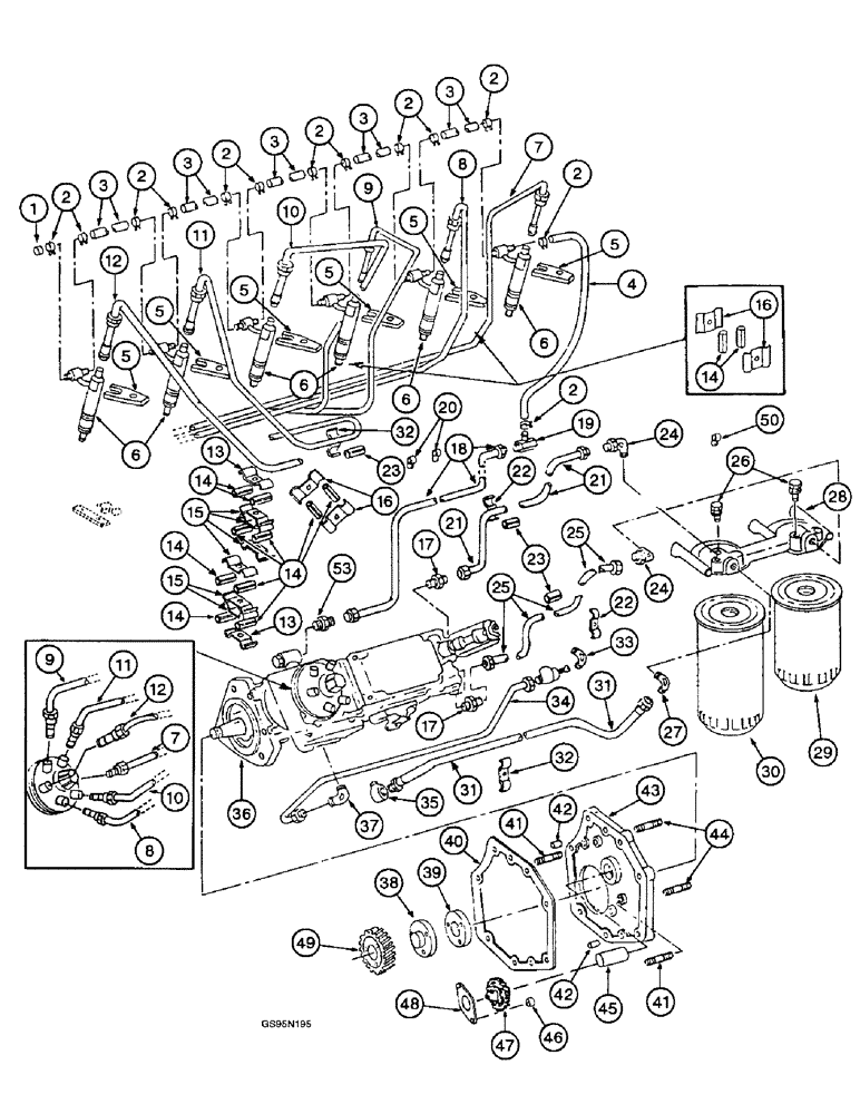 Схема запчастей Case IH D-436 - (9D-066) - FUEL INJECTION PUMP AND CONNECTIONS - 986, HYDRO 186, 1486, 1586, 3388, 3688, 5088 AND 6388 TRACTORS 