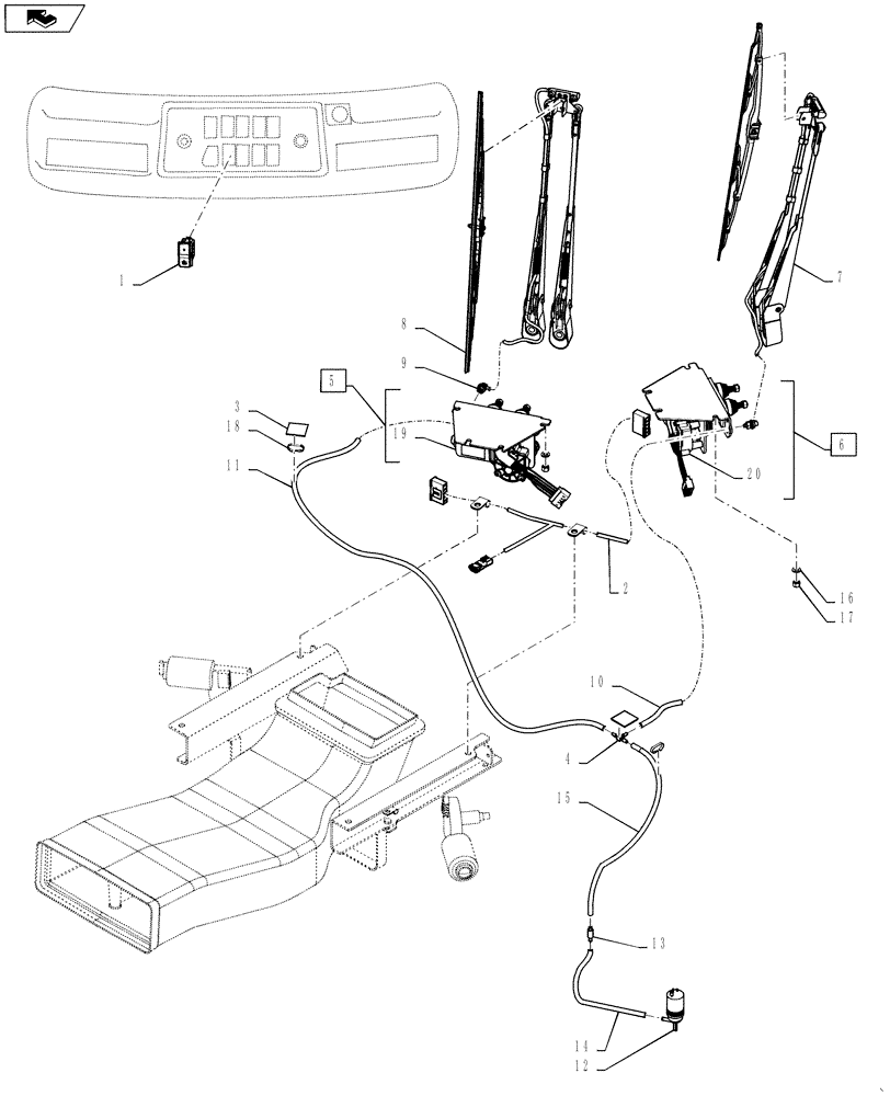 Схема запчастей Case IH QUADTRAC 600 - (55.518.05) - WIPERS - LOWER FRONT & PLUMBING, LUXURY CAB - QUADTRAC ASN ZBF12564 (55) - ELECTRICAL SYSTEMS