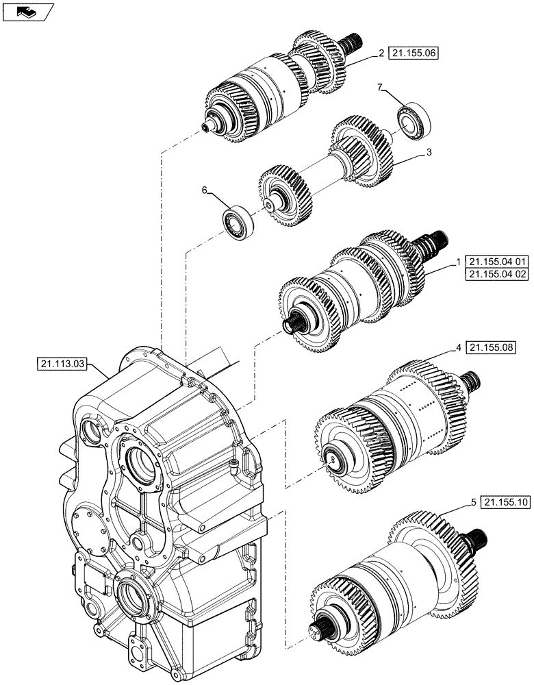 Схема запчастей Case IH QUADTRAC 600 - (21.155.02) - POWER SHIFT TRANSMISSION - SHAFT ASSEMBLIES AND CLUTCHES, PS6, 9C (21) - TRANSMISSION