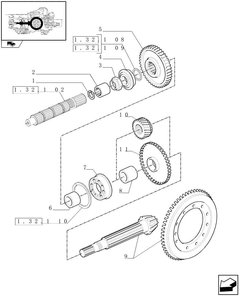 Схема запчастей Case IH PUMA 155 - (1.32.1[03]) - CENTRAL REDUCTION GEARS AND BEVEL GEAR PAIR (03) - TRANSMISSION