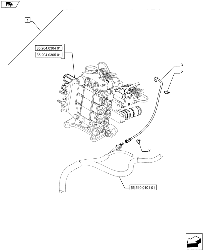 Схема запчастей Case IH FARMALL 75C - (88.035.05[05]) - DIA KIT - 1 DIVERTER FOR 3 REMOTES - DIVERTER HARNESS - ISO (88) - ACCESSORIES