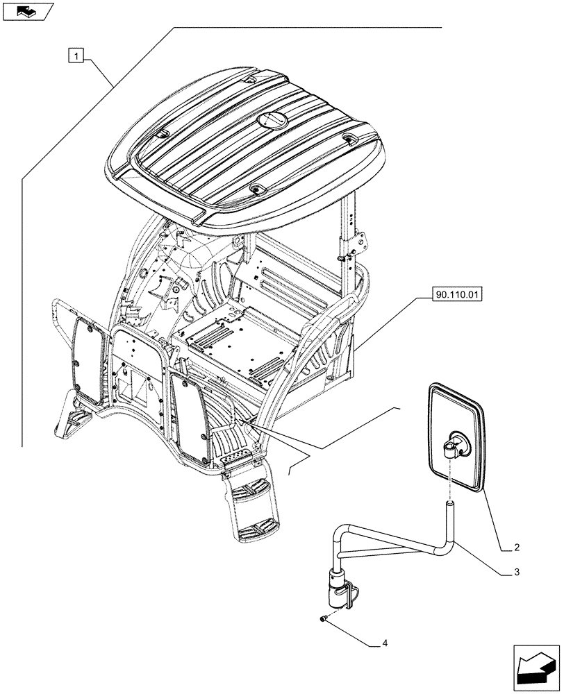 Схема запчастей Case IH FARMALL 75C - (88.088.02) - DIA KIT - 1 EXTERNAL MIRROR L/CAB - RH DRIVE - NAR (88) - ACCESSORIES