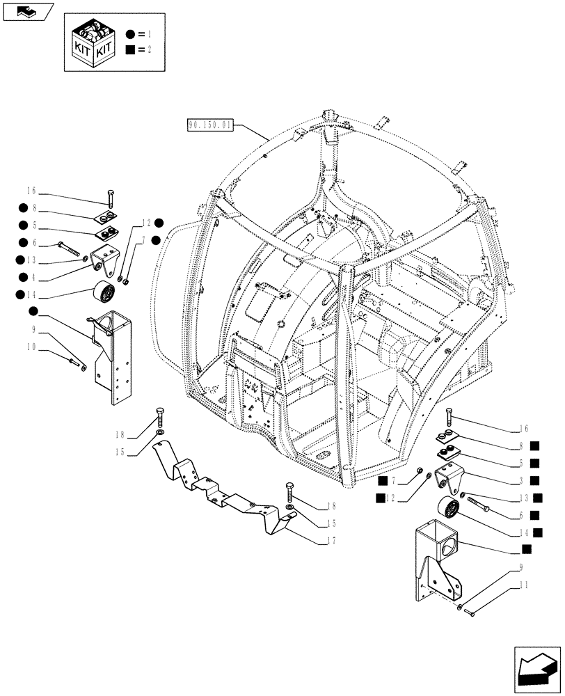 Схема запчастей Case IH PUMA 170 - (90.150.02[01]) - FRONT CAB SUPPORTS (90) - PLATFORM, CAB, BODYWORK AND DECALS