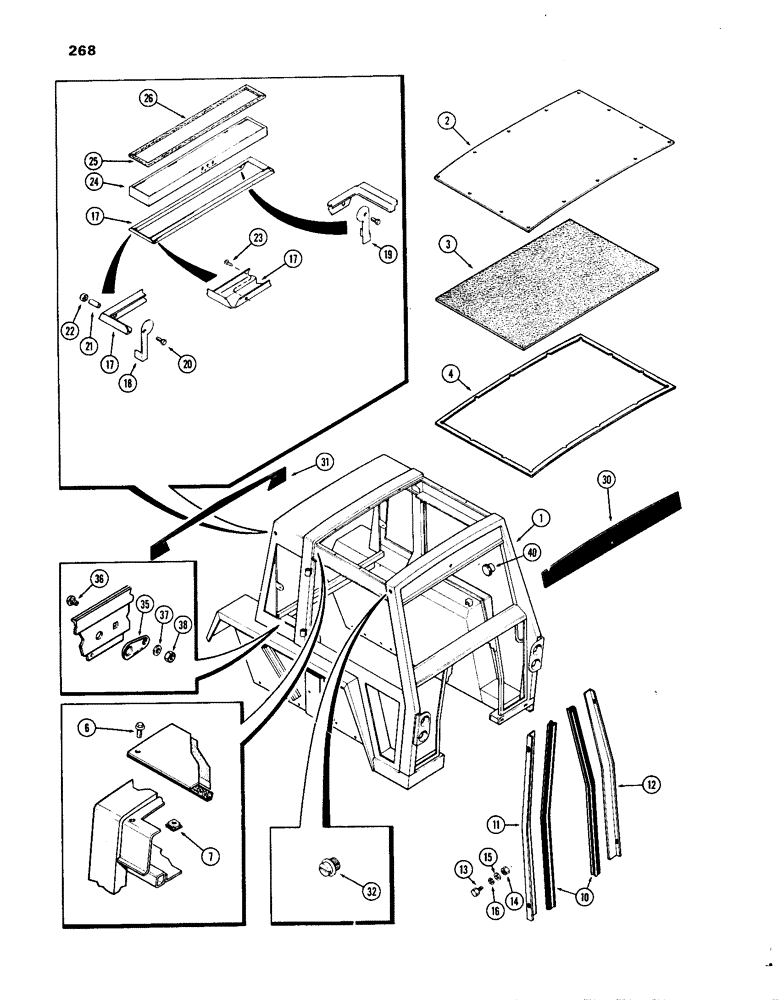 Схема запчастей Case IH 1270 - (268) - CAB, SHEET METAL, USED PRIOR TO CAB SERIAL NUMBER 7814176 (09) - CHASSIS/ATTACHMENTS