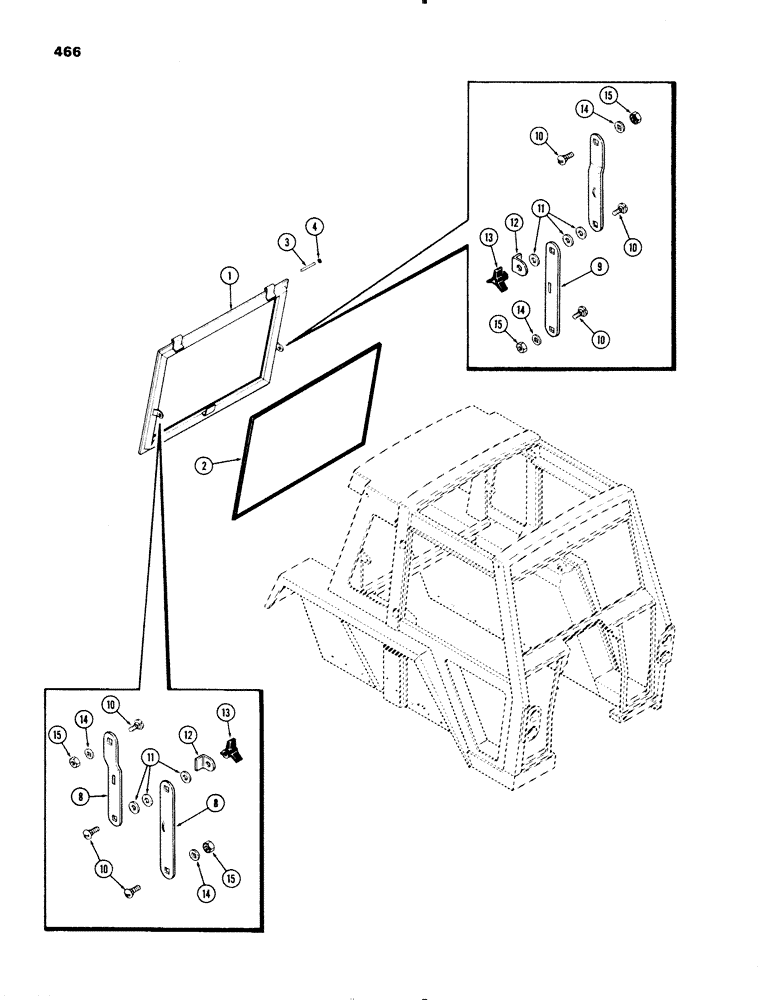Схема запчастей Case IH 1270 - (466) - CAB, REAR WINDOW, USED PRIOR TO CAB SERIAL NUMBER 7878400 (09) - CHASSIS/ATTACHMENTS