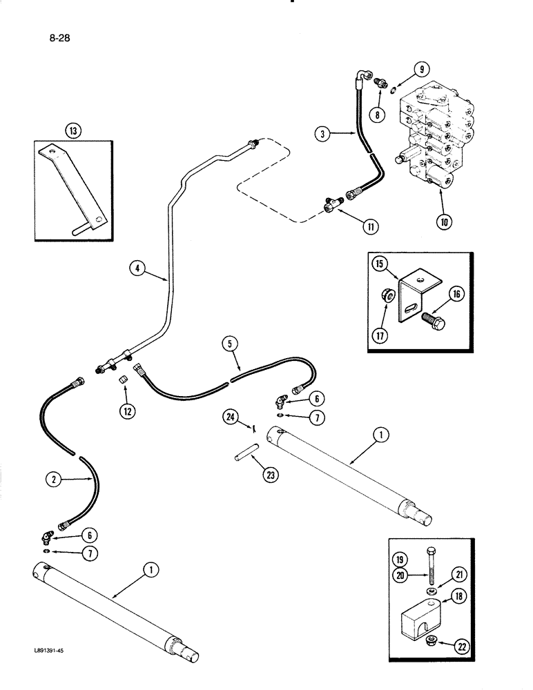 Схема запчастей Case IH 1670 - (8-28) - HEADER LIFT CYLINDER SYSTEM, WITHOUT THIRD LIFT CYLINDER ATTACHMENT (07) - HYDRAULICS