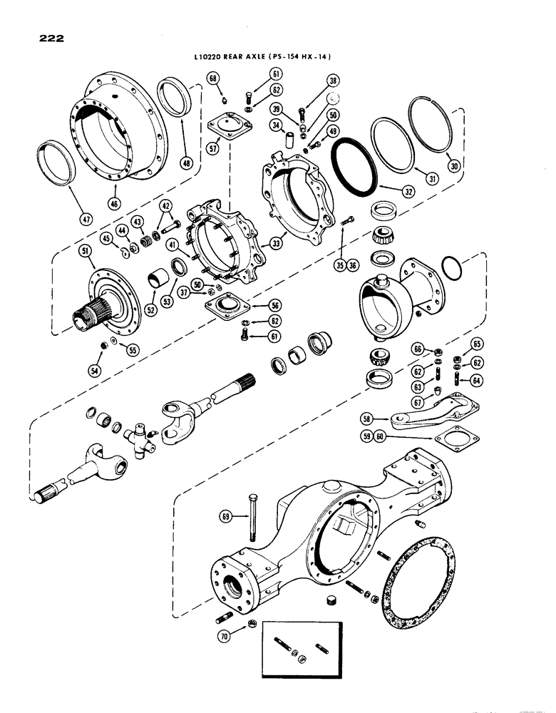 Схема запчастей Case IH 1200 - (222) - L10220 REAR AXLE HOUSING AND KNUCKLE, CONTINUED, 15.99 RATIO WITH CARDON JOINT (06) - POWER TRAIN