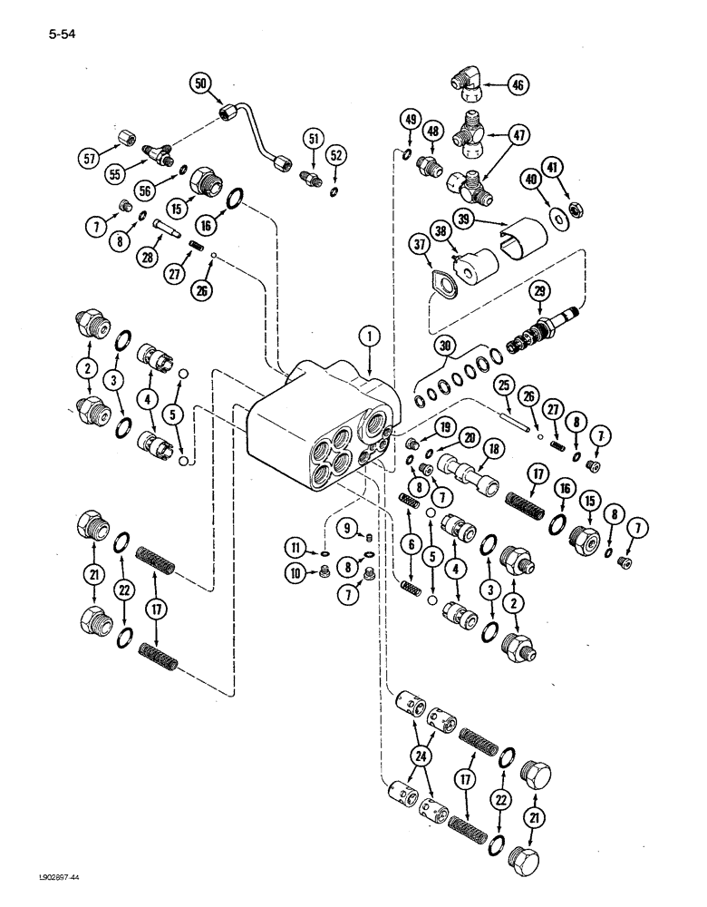 Схема запчастей Case IH 1680 - (5-054) - SELECTOR VALVE ASSEMBLY, POWER GUIDE AXLE, RICE COMBINE, P.I.N. JJC47918 & AFTER (04) - STEERING