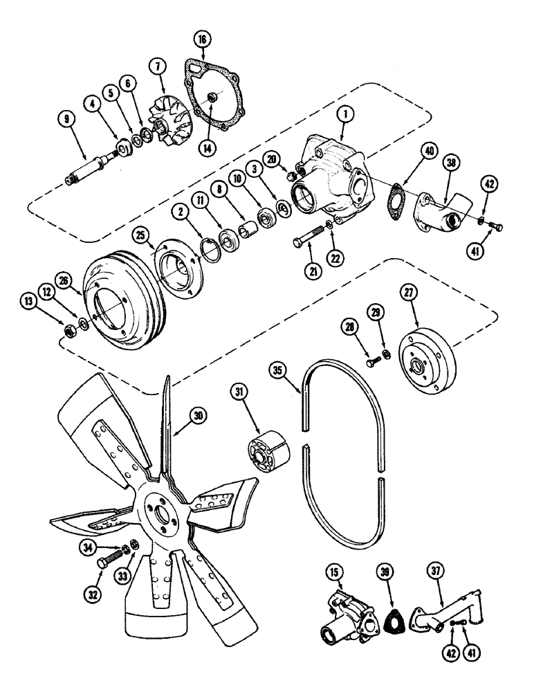 Схема запчастей Case IH 4890 - (2-08) - WATER PUMP AND FAN, 674 CUBIC INCH DIESEL ENGINE (02) - ENGINE