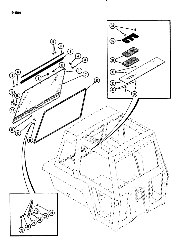 Схема запчастей Case IH 2294 - (9-504) - CAB, REAR WINDOW (09) - CHASSIS/ATTACHMENTS