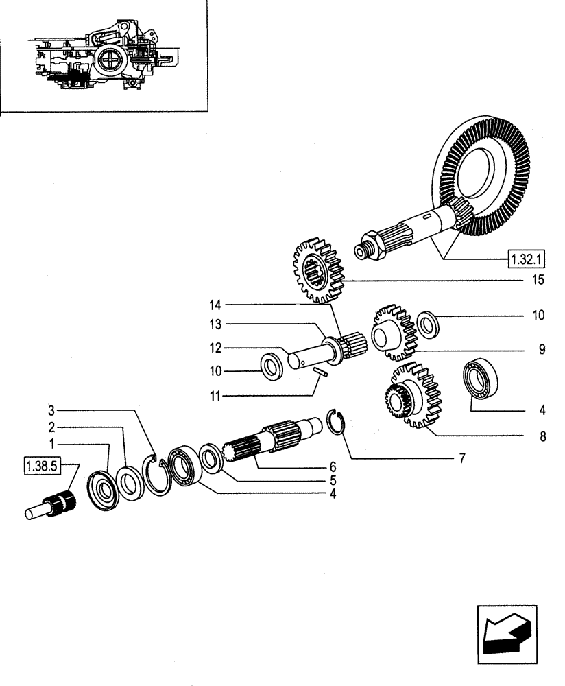 Схема запчастей Case IH JX95 - (1.33.1/03) - TRANSMISSION GEARINGS - FOR HIGH CLEARANCE VERSION (04) - FRONT AXLE & STEERING