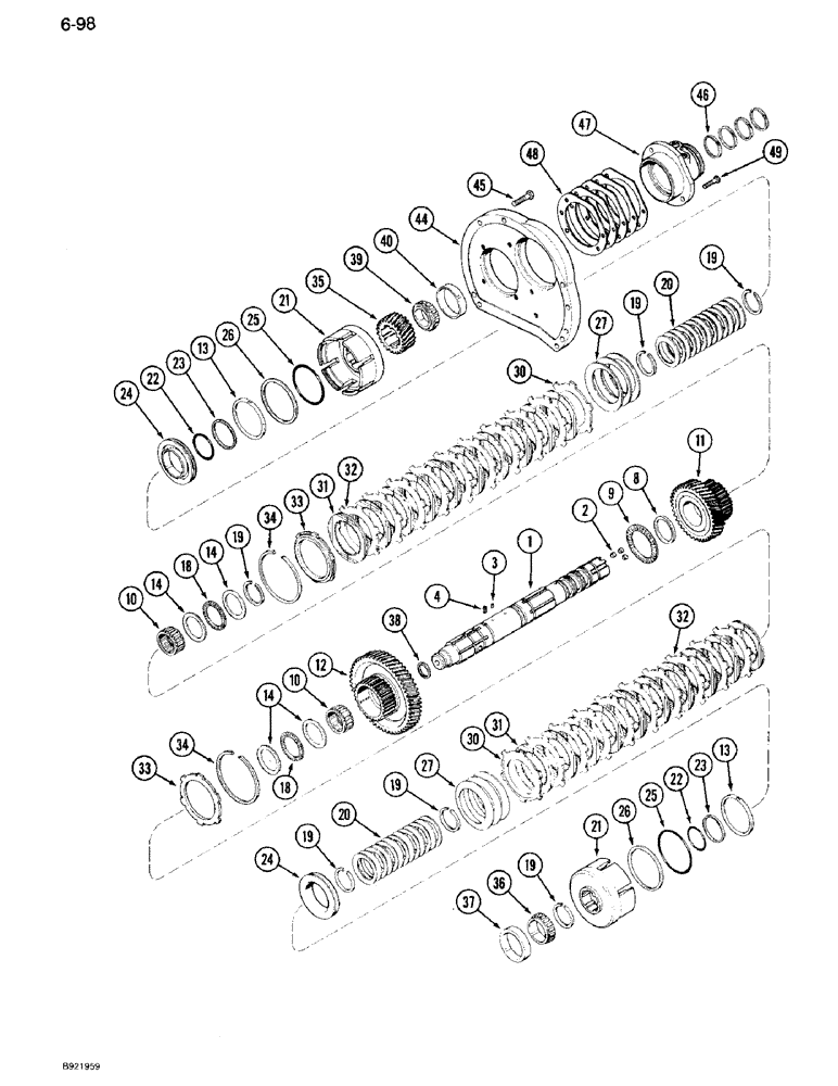 Схема запчастей Case IH 7120 - (6-098) - TRANSMISSION, RANGE INPUT SHAFT, TRANSMISSION SERIAL NUMBER AJB0051028 THROUGH AJB0055132 (06) - POWER TRAIN