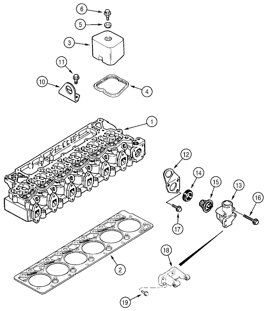 Схема запчастей Case IH 3185 - (03-015[02]) - THERMOSTAT, HOUSING AND ALTERNATOR MOUNTING (01) - ENGINE