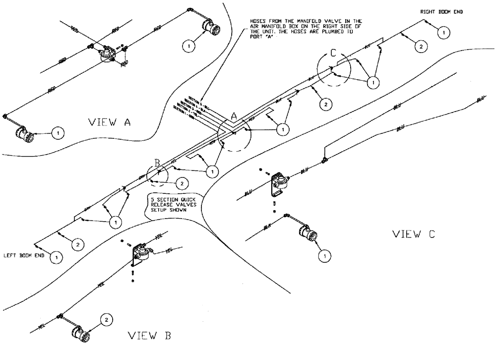 Схема запчастей Case IH 610 - (05-036) - NOZZLE STOP, 60/85 BOOM, 5 SECTION, 60" SPACING Liquid Plumbing