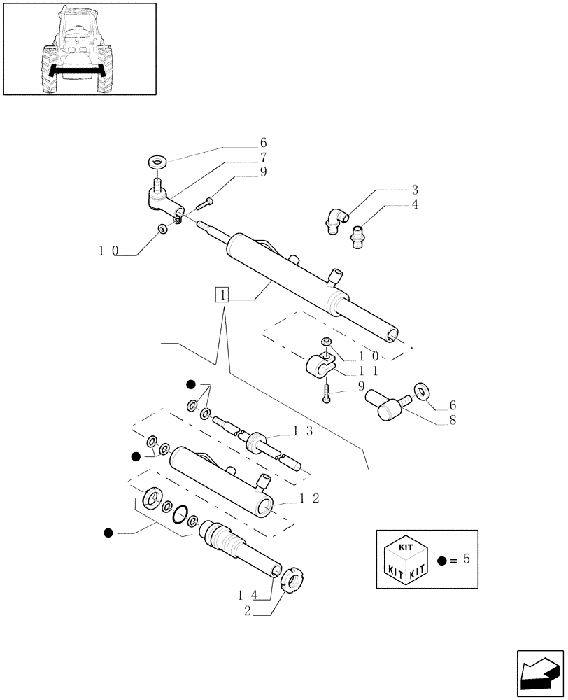 Схема запчастей Case IH MXU130 - (1.41.0/01[03]) - 2WD FRONT AXLE - HYDRAULIC STEERING CYLINDER (04) - FRONT AXLE & STEERING