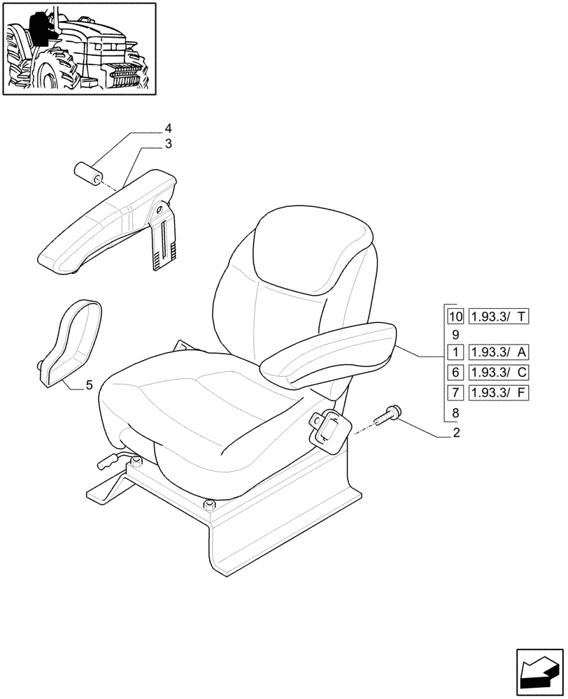 Схема запчастей Case IH MAXXUM 115 - (1.93.3[01]) - SEAT - L/ CAB (10) - OPERATORS PLATFORM/CAB