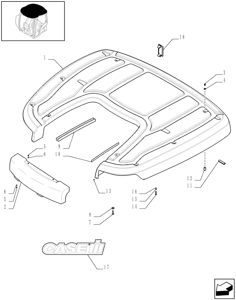 Схема запчастей Case IH PUMA 180 - (1.94.0/03[01]) - (VAR.079-097-369) NAR ROOF WITH HIGH PROFILE WITH HIGH VISIBILITY PANEL - ROOF (10) - OPERATORS PLATFORM/CAB