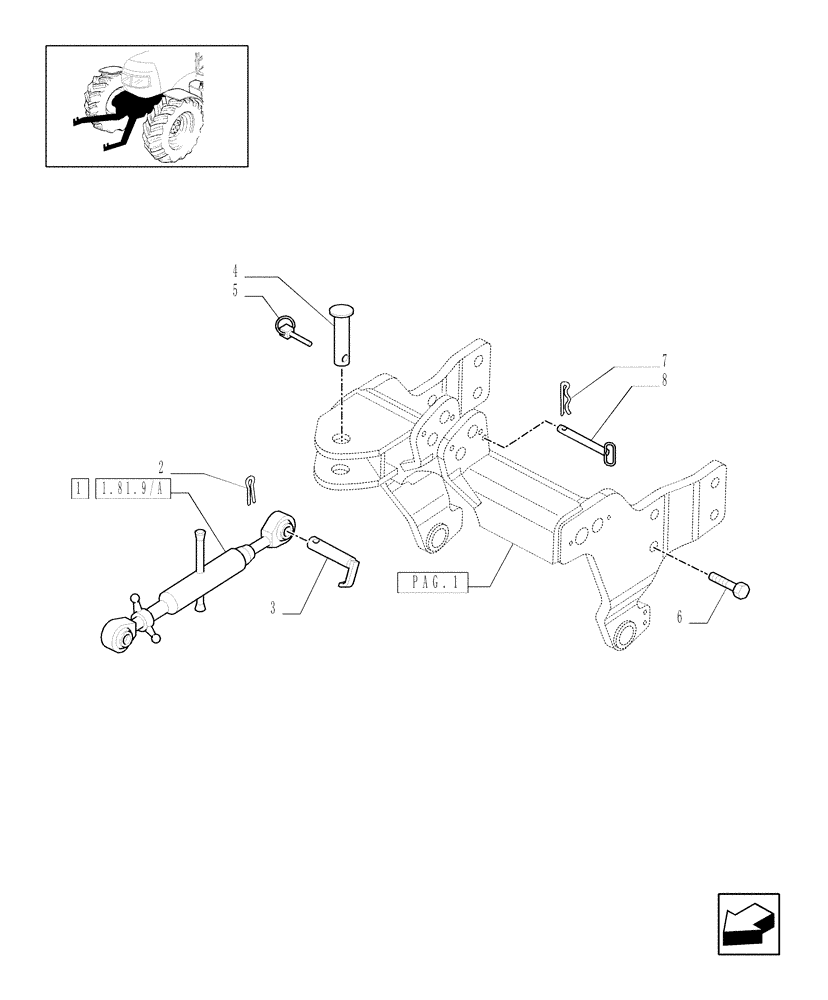 Схема запчастей Case IH JX1085C - (1.81.9[03]) - (VAR.838) FRONT PTO LIFT FOR MDC - LINK AND PINS (07) - HYDRAULIC SYSTEM