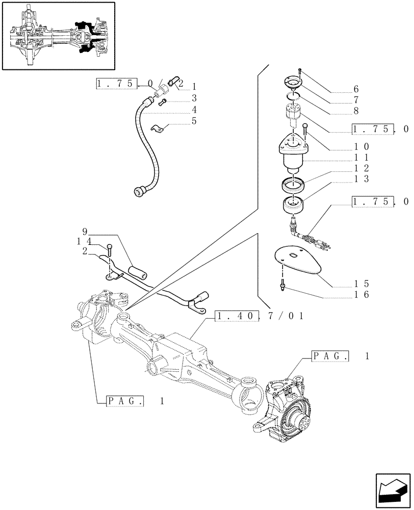 Схема запчастей Case IH MAXXUM 140 - (1.40. 7/02[02]) - (CL.4) FRONT AXLE W/MULTI-PLATE DIFF. LOCK, ST. SENSOR AND BRAKES - SENSOR (VAR.330426) (04) - FRONT AXLE & STEERING