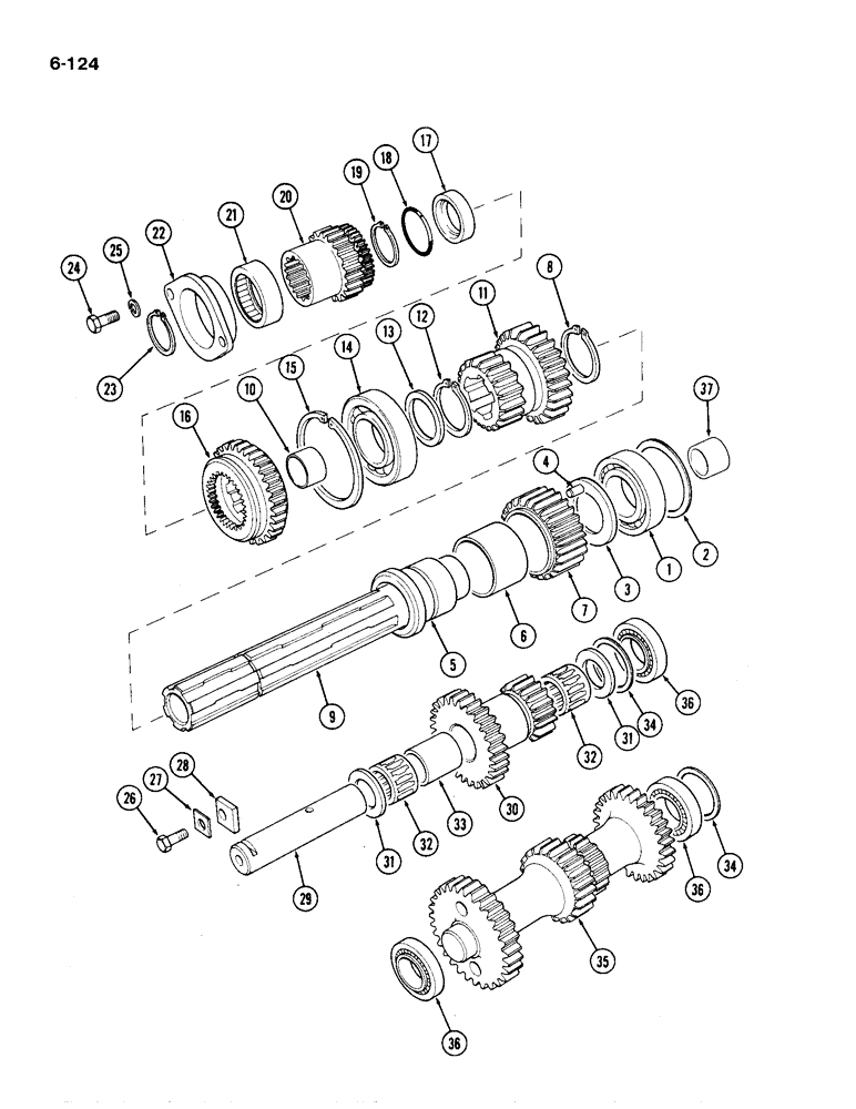 Схема запчастей Case IH 1194 - (6-124) - DRIVESHAFT AND LAYSHAFTS (06) - POWER TRAIN