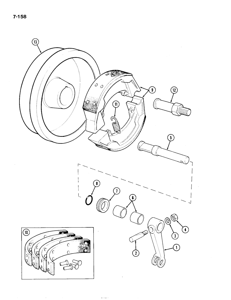 Схема запчастей Case IH 1194 - (7-158) - BRAKE SHOES AND DRUMS, TRACTORS WITHOUT CAB (07) - BRAKES