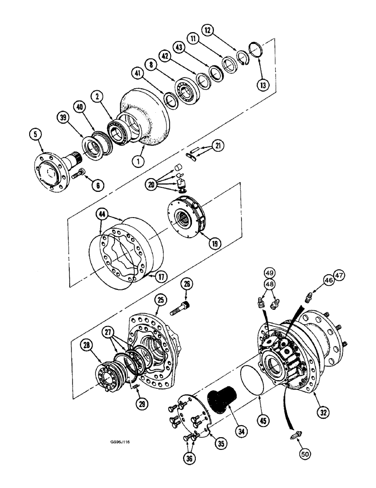 Схема запчастей Case IH 1660 - (5-88) - WHEEL DRIVE MOTOR, POWER GUIDE AXLE, P.I.N. JJC0036301 & AFTER (04) - STEERING