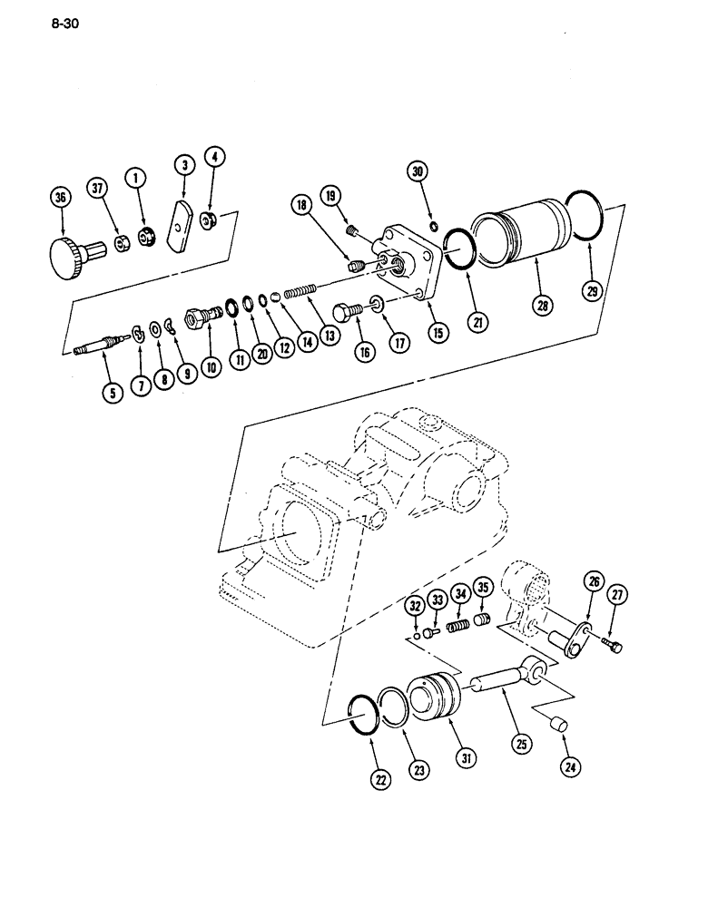 Схема запчастей Case IH 255 - (8-30) - HITCH SYSTEM, PISTON (08) - HYDRAULICS