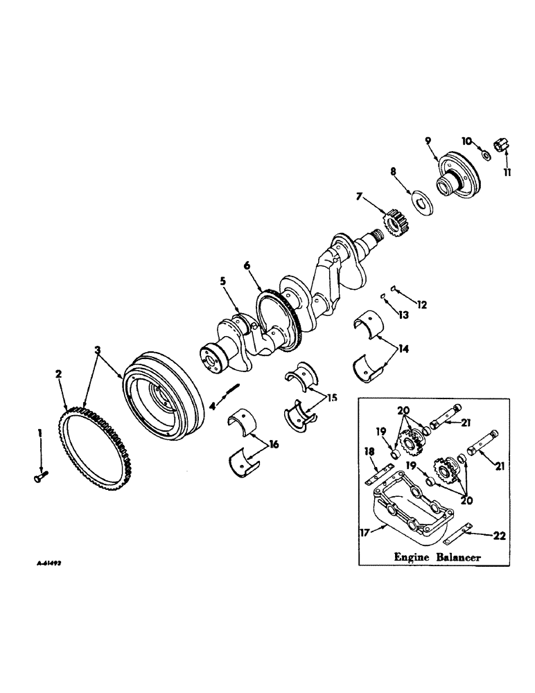 Схема запчастей Case IH 330 - (028) - DIESEL ENGINE, CRANKSHAFT, FLYWHEEL AND BEARINGS (01) - ENGINE