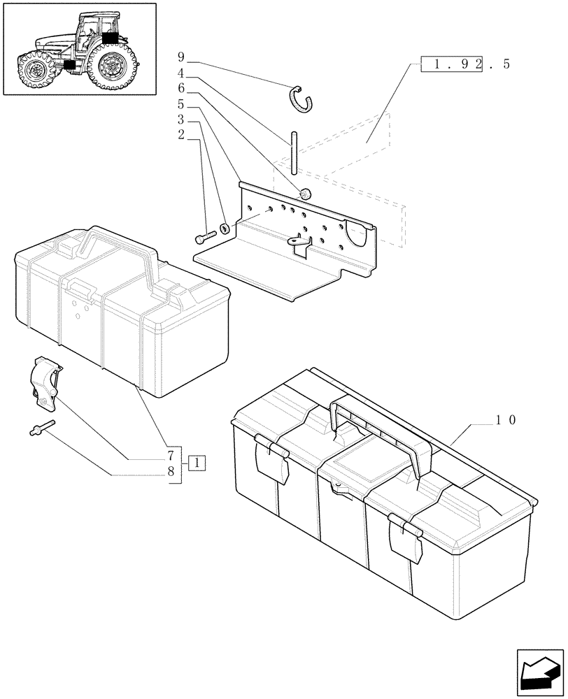 Схема запчастей Case IH JX1090U - (1.90.5) - SUPPORT & TOOLBOX (10) - OPERATORS PLATFORM/CAB