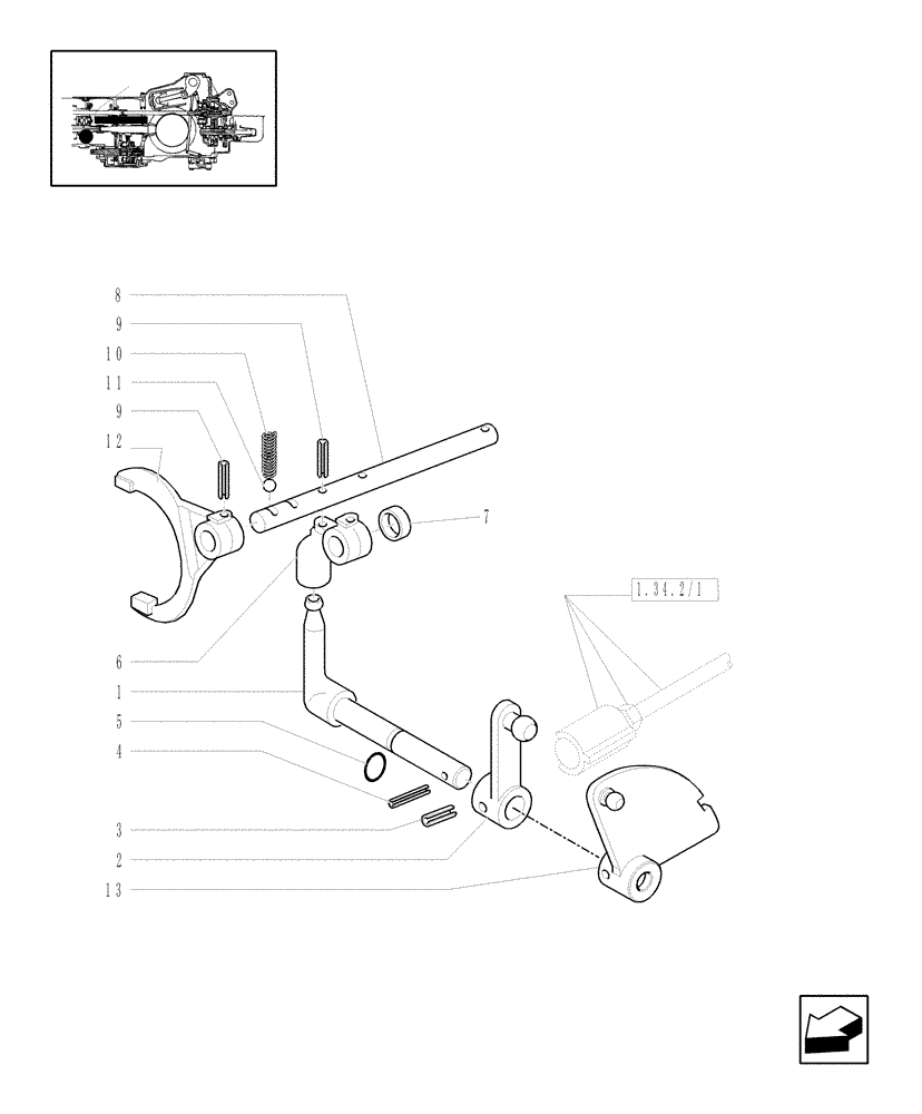 Схема запчастей Case IH JX1080U - (1.29.0/01) - (VAR.109-110) SYNCHRONIZED MECHANICAL REVERSER UNIT - CONTROL FORK (03) - TRANSMISSION