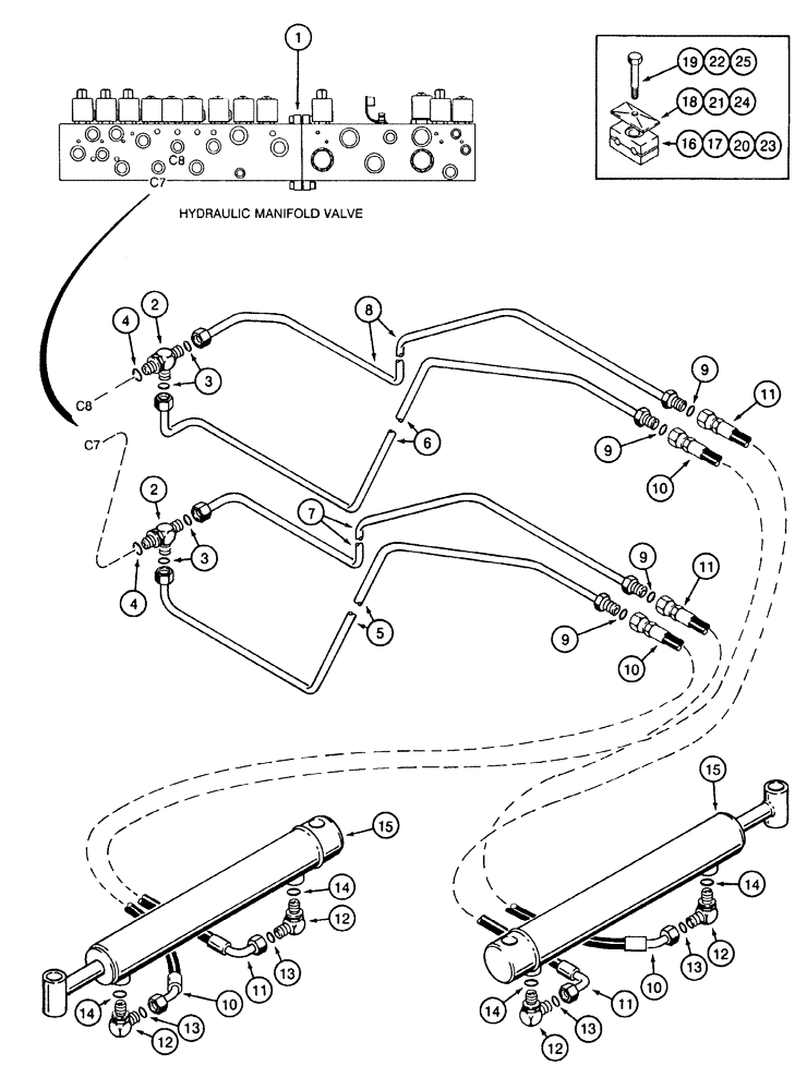 Схема запчастей Case IH 2155 - (8-22) - DRUM SERVICE, CLOSE AND SPREAD SYSTEM (07) - HYDRAULICS