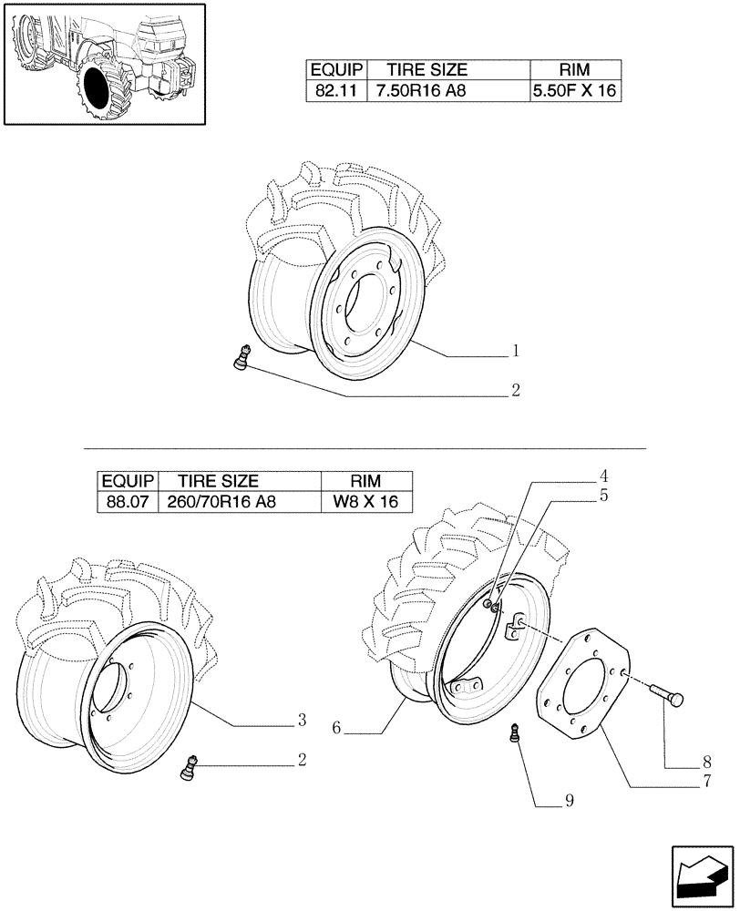 Схема запчастей Case IH JX1075N - (82.00[02]) - 4WD DRIVING WHEELS (11) - WHEELS/TRACKS